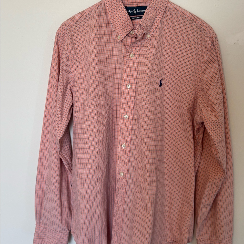 Ralph Lauren Men's 100% cotton Pink and Navy Checkered Shirt